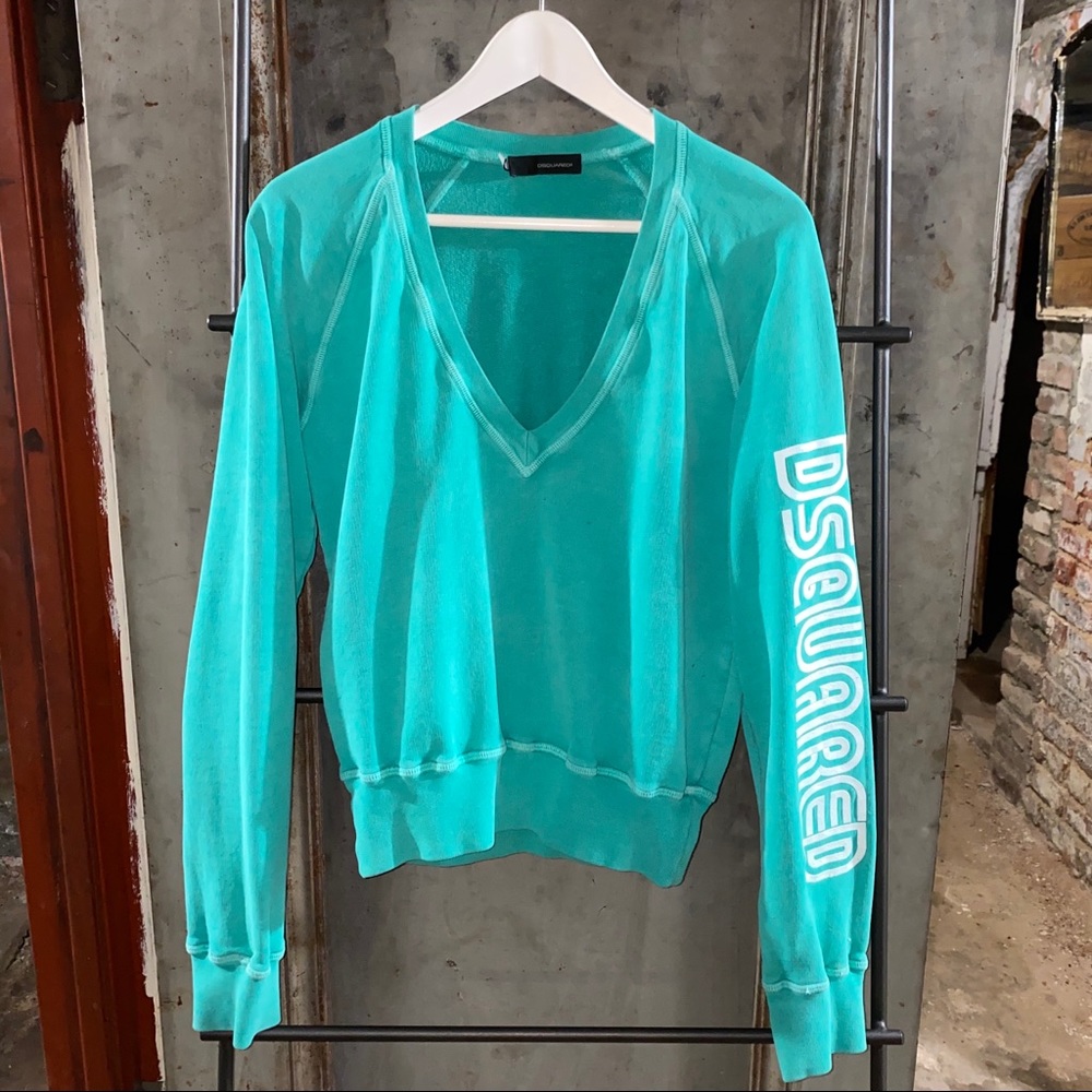 Dsquared Seafoam Green Blue V-Neck Sweatshirt